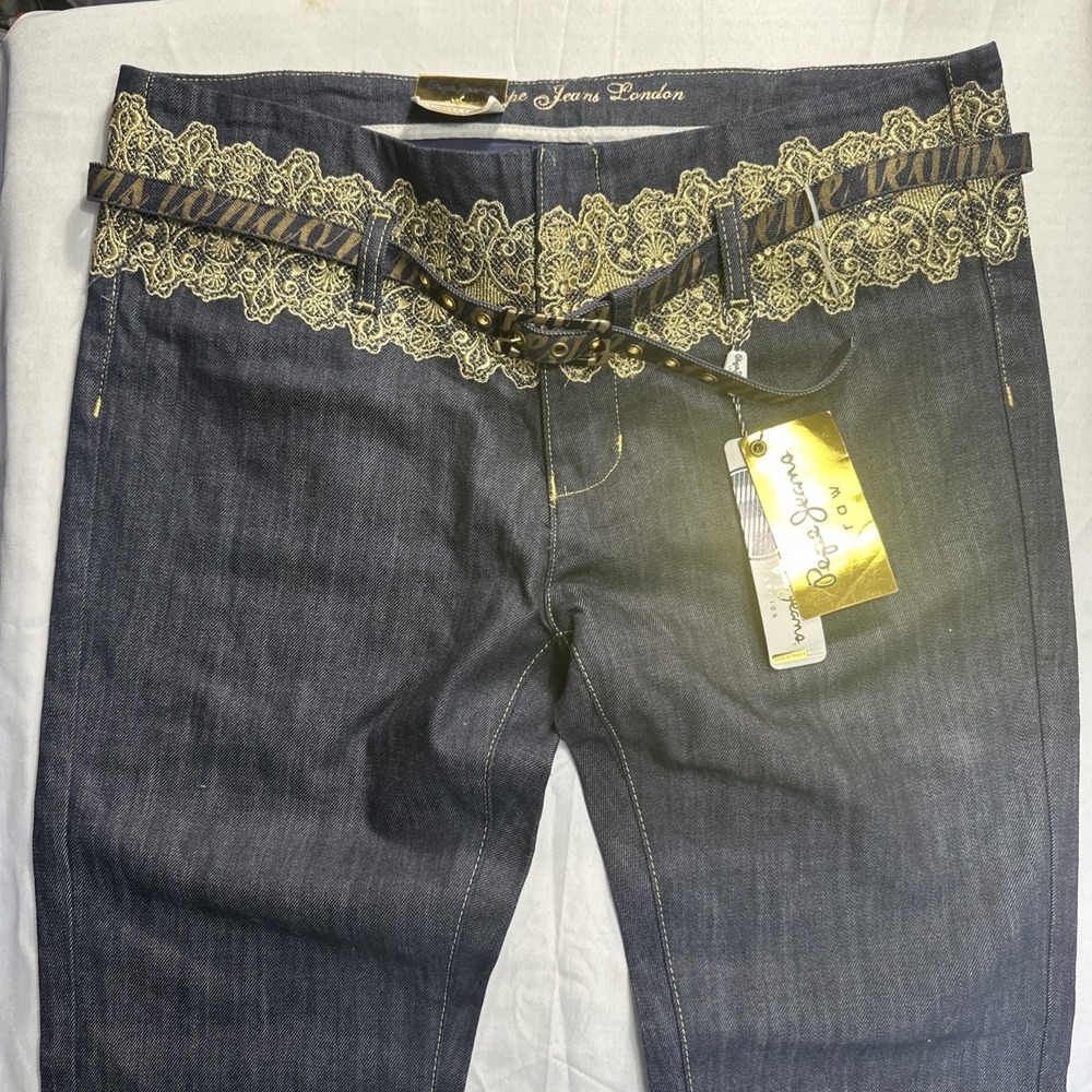 NEW Y2K Pepe Jeans London Jeans Women's Size 34 Lordes Raw Wash Embroidered Belt - Picture 3 of 16